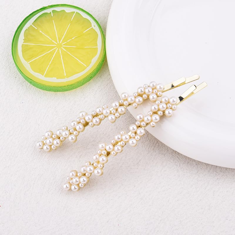 Kefley Pearl Hair Barrettes Hairpins for Women Elegant French Clips for Thin Thick Hair Gold Metal Bridal Barrette Hairclips Decorative Pearl Bobby Pins for Prom Wedding 2 PCS - Image 3